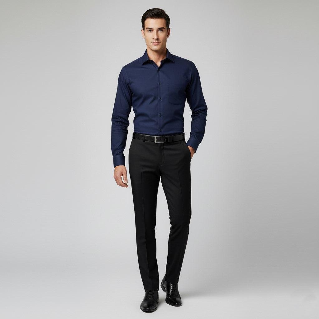 Men Navy Blue Slim Fit Full Sleeves Cotton Formal Shirt