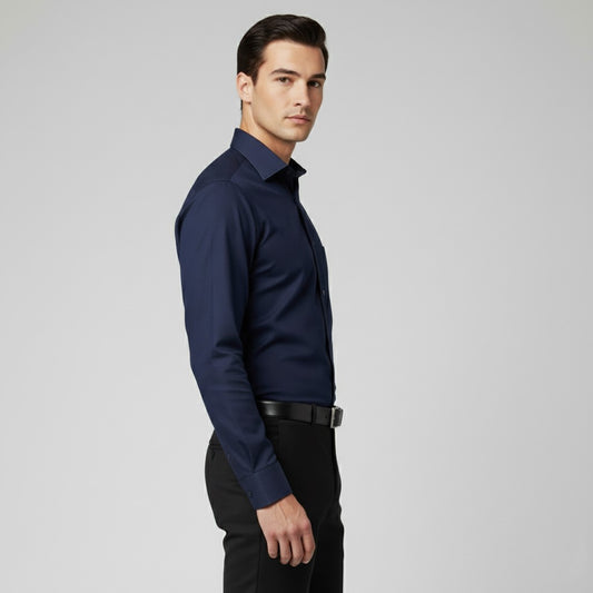 Men Navy Blue Slim Fit Full Sleeves Cotton Formal Shirt