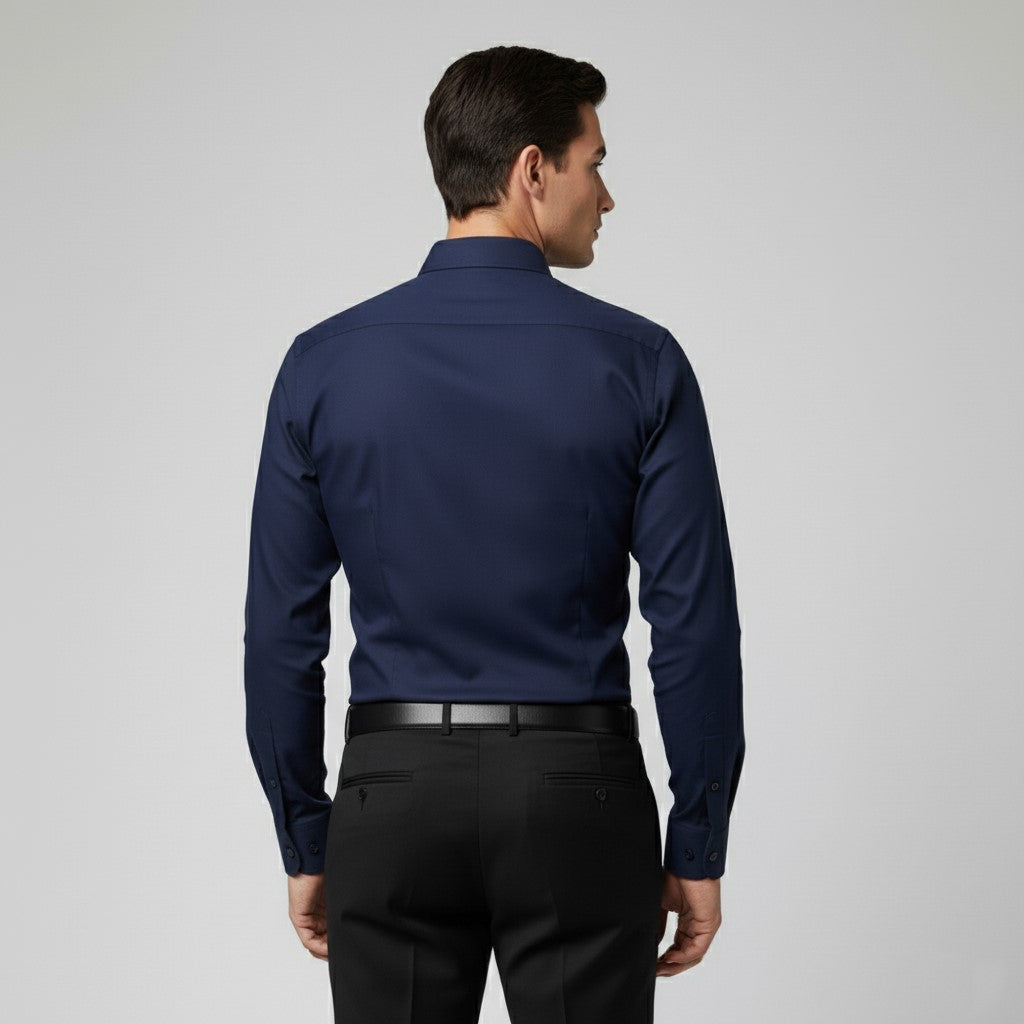 Men Navy Blue Slim Fit Full Sleeves Cotton Formal Shirt