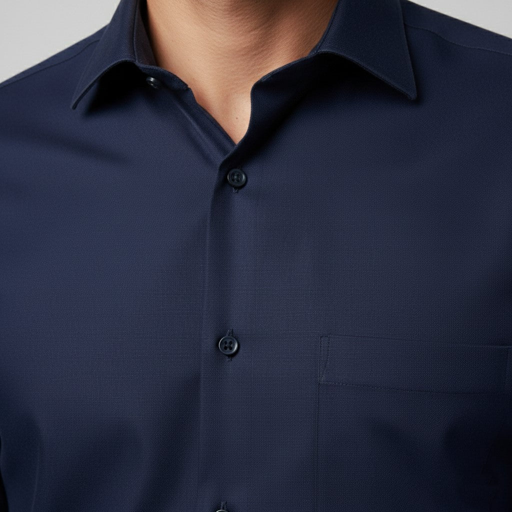 Men Navy Blue Slim Fit Full Sleeves Cotton Formal Shirt