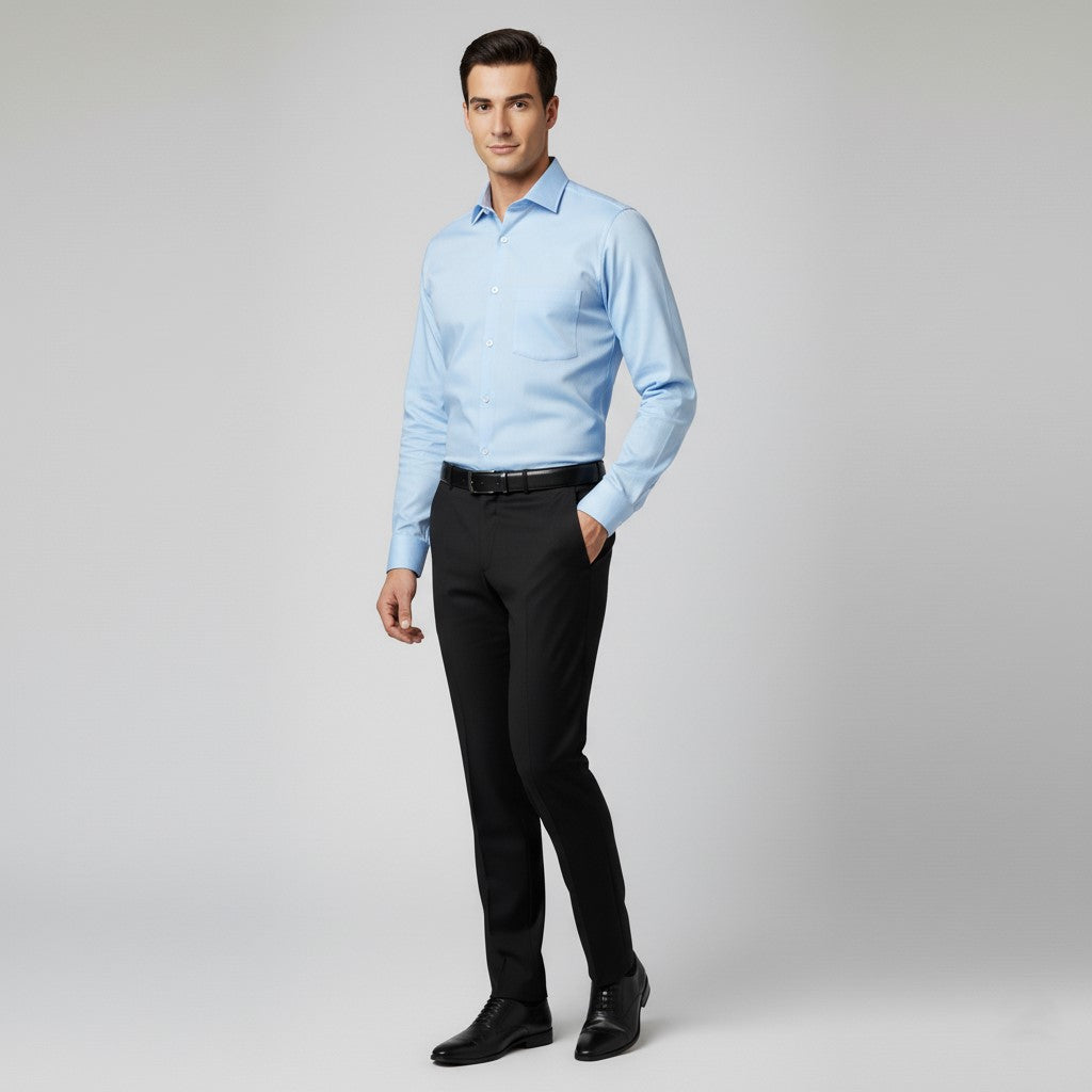 Men Sky Blue Slim Fit Full Sleeves Cotton Formal Shirt