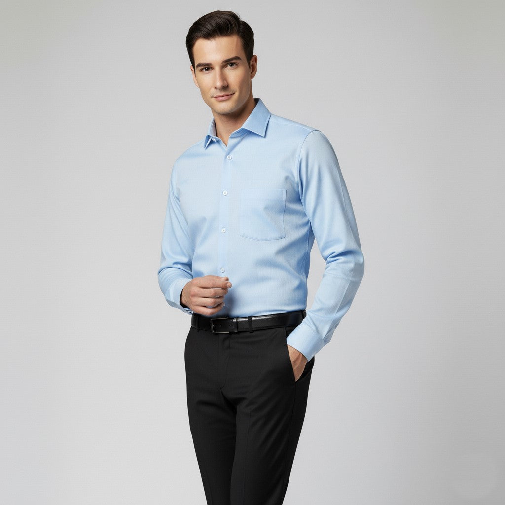 Men Sky Blue Slim Fit Full Sleeves Cotton Formal Shirt