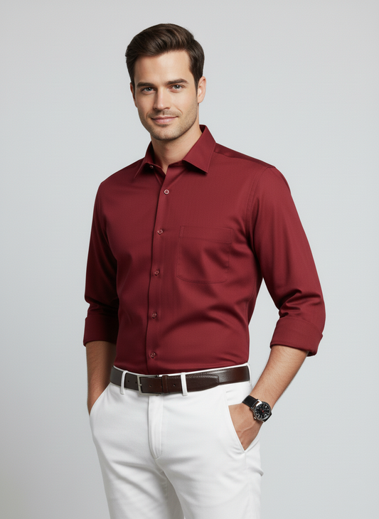 Men Maroon Slim Fit Full Sleeves Cotton Formal Shirt