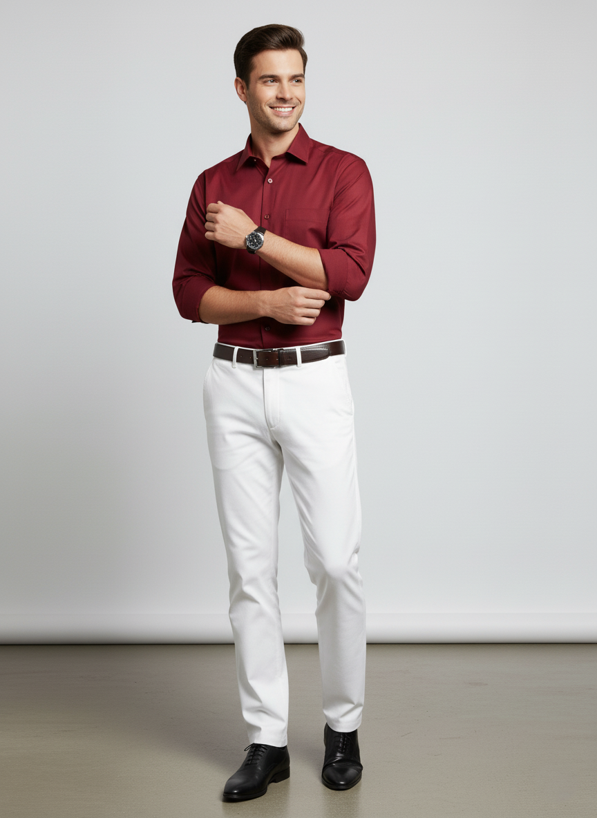 Men Maroon Slim Fit Full Sleeves Cotton Formal Shirt