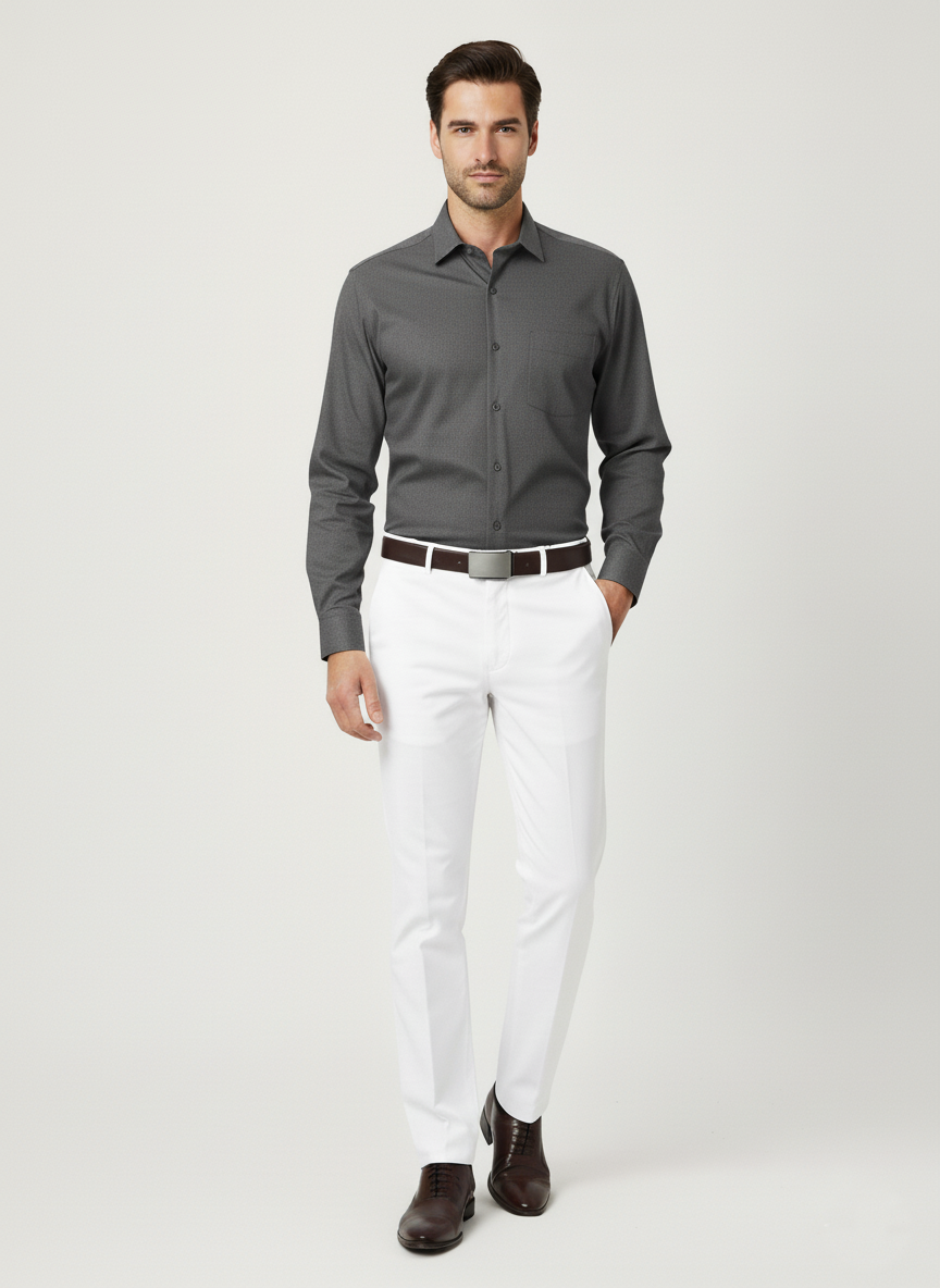 Men Grey Slim Fit Full Sleeves Cotton Formal Shirt