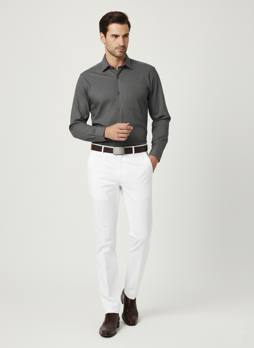 Men Grey Slim Fit Full Sleeves Cotton Formal Shirt