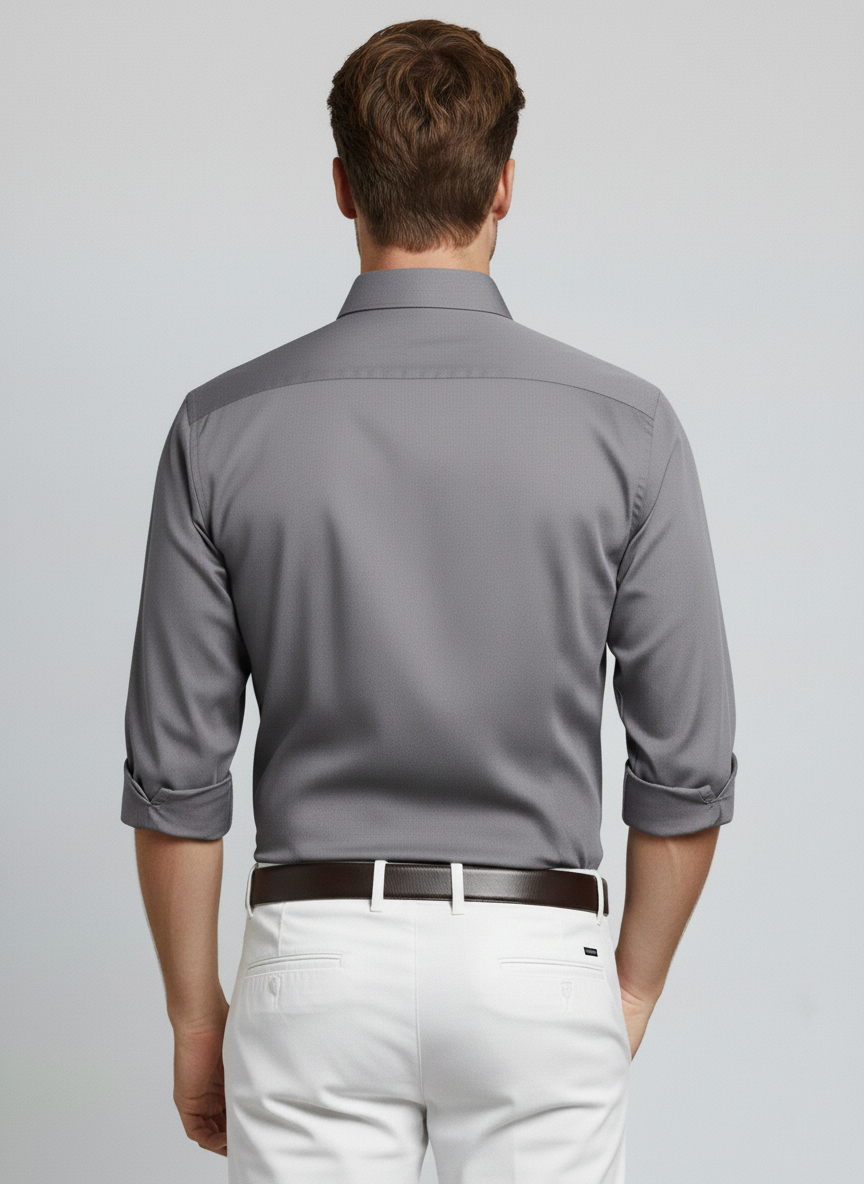 Men Light Grey Slim Fit Full Sleeves Cotton Formal Shirt
