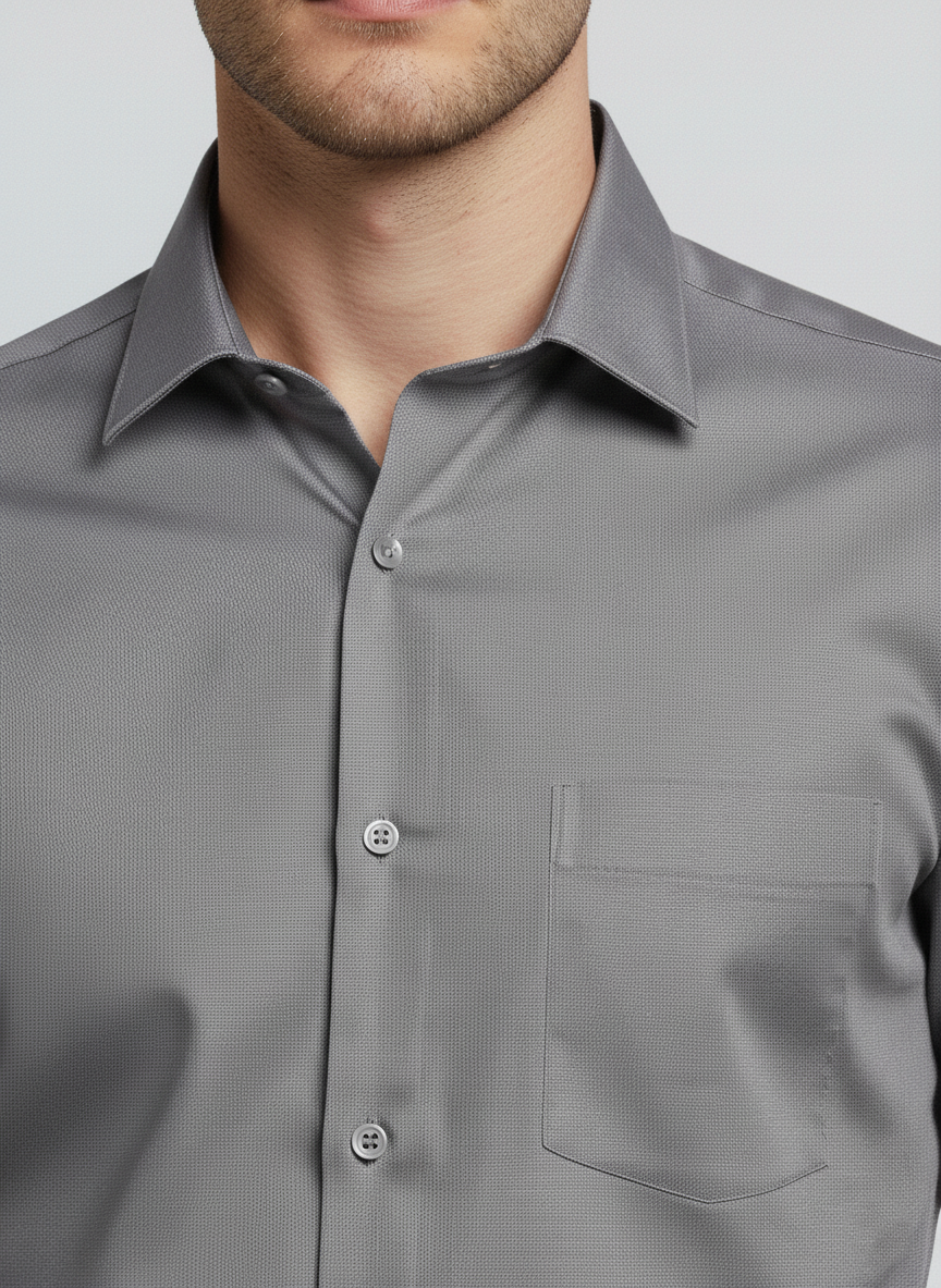 Men Light Grey Slim Fit Full Sleeves Cotton Formal Shirt