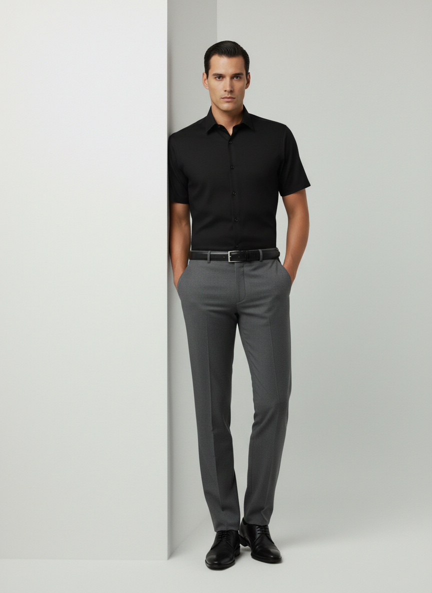 Men Black Slim Fit Half Sleeves Cotton Formal Shirt