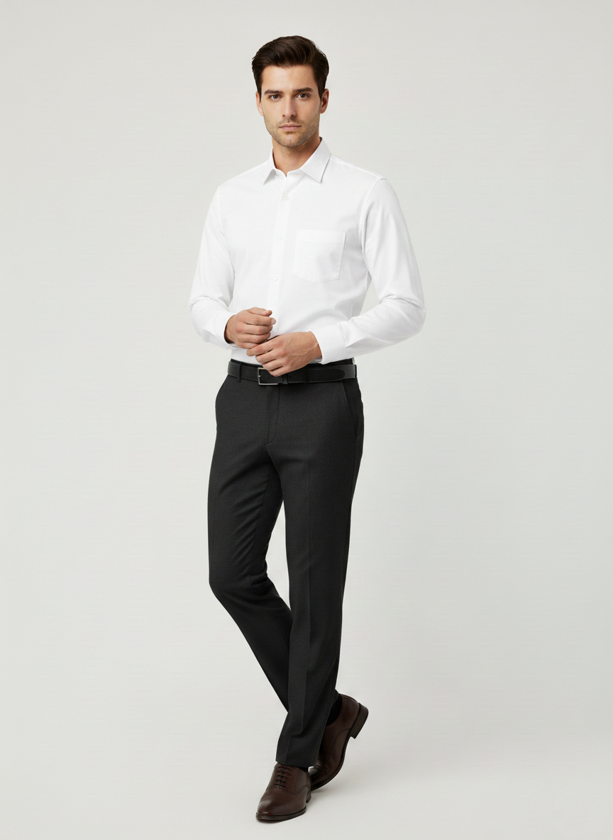 Men White Slim Fit Full Sleeves Cotton Formal Shirt