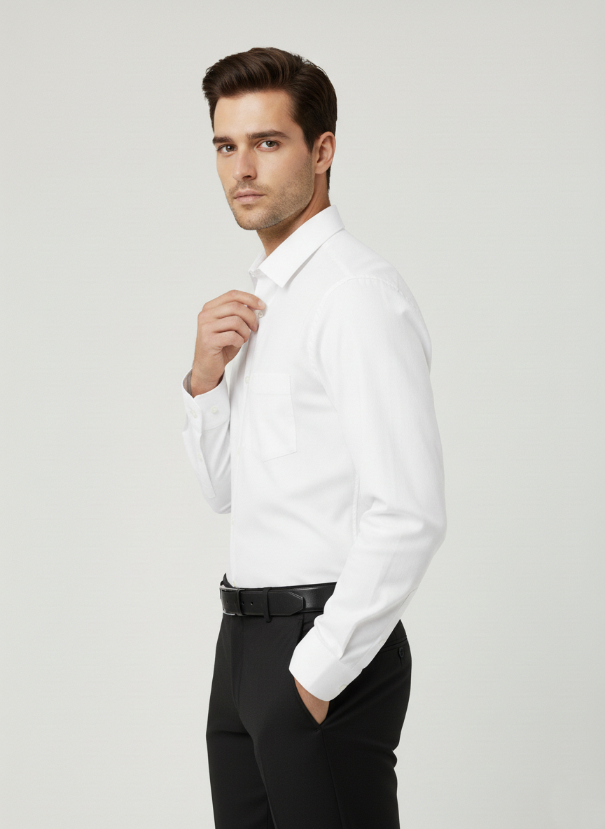 Men White Slim Fit Full Sleeves Cotton Formal Shirt