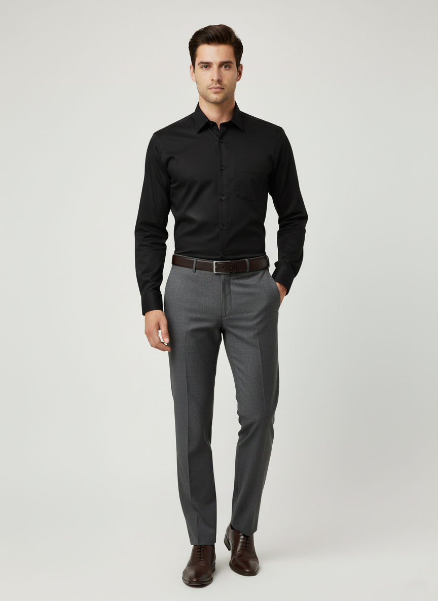 Men Black Slim Fit Full Sleeves Cotton Formal Shirt