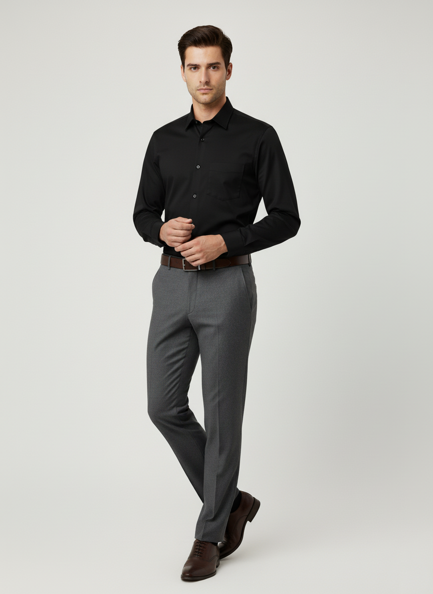 Men Black Slim Fit Full Sleeves Cotton Formal Shirt