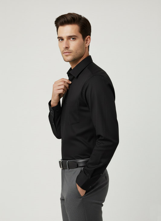 Men Black Slim Fit Full Sleeves Cotton Formal Shirt