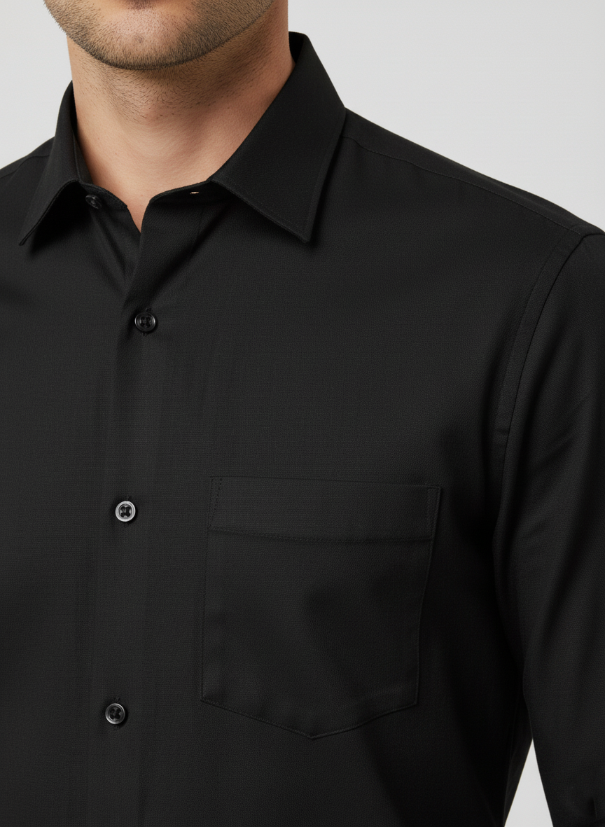 Men Black Slim Fit Full Sleeves Cotton Formal Shirt