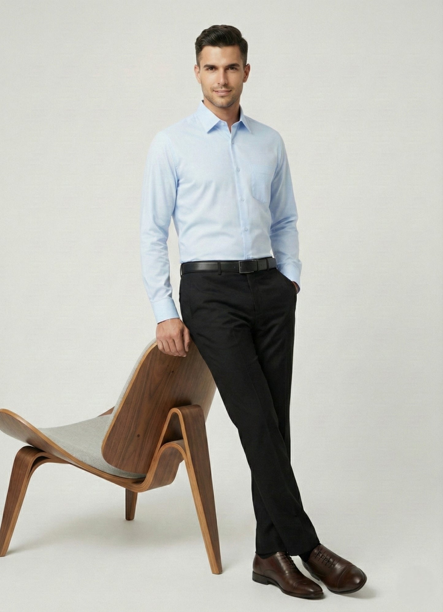 Men Light Blue Slim Fit Full Sleeves Cotton Formal Shirt