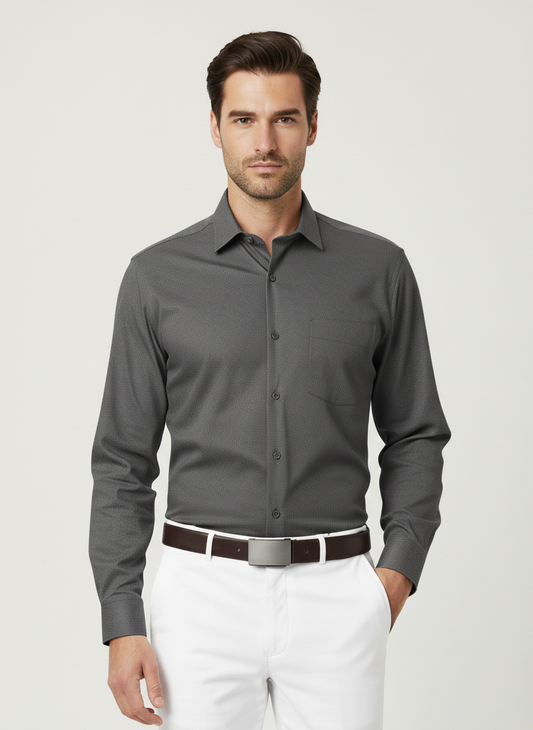 Men Grey Slim Fit Full Sleeves Cotton Formal Shirt