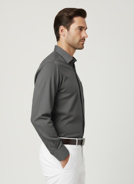 Men Grey Slim Fit Full Sleeves Cotton Formal Shirt