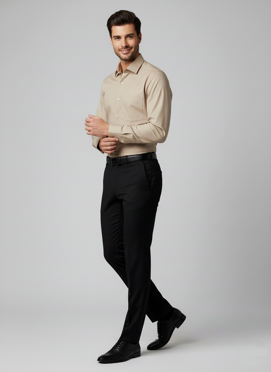 Men Beige Slim Fit Full Sleeves Cotton Formal Shirt