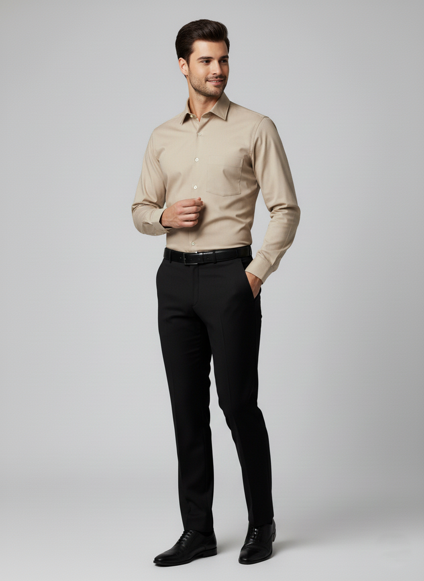Men Beige Slim Fit Full Sleeves Cotton Formal Shirt