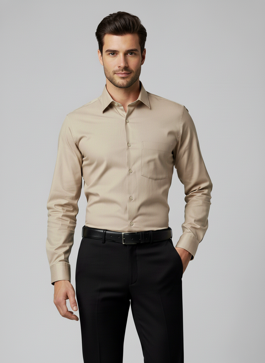Men Beige Slim Fit Full Sleeves Cotton Formal Shirt