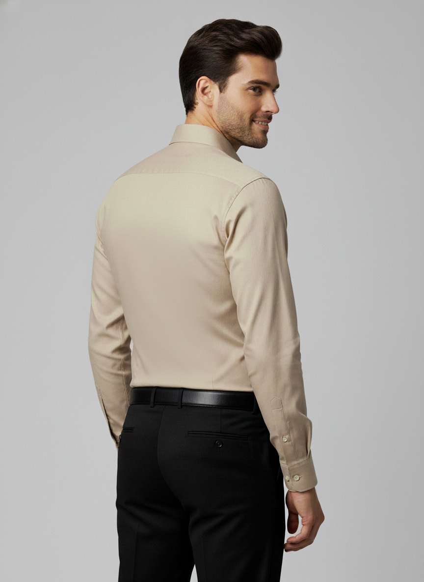 Men Beige Slim Fit Full Sleeves Cotton Formal Shirt
