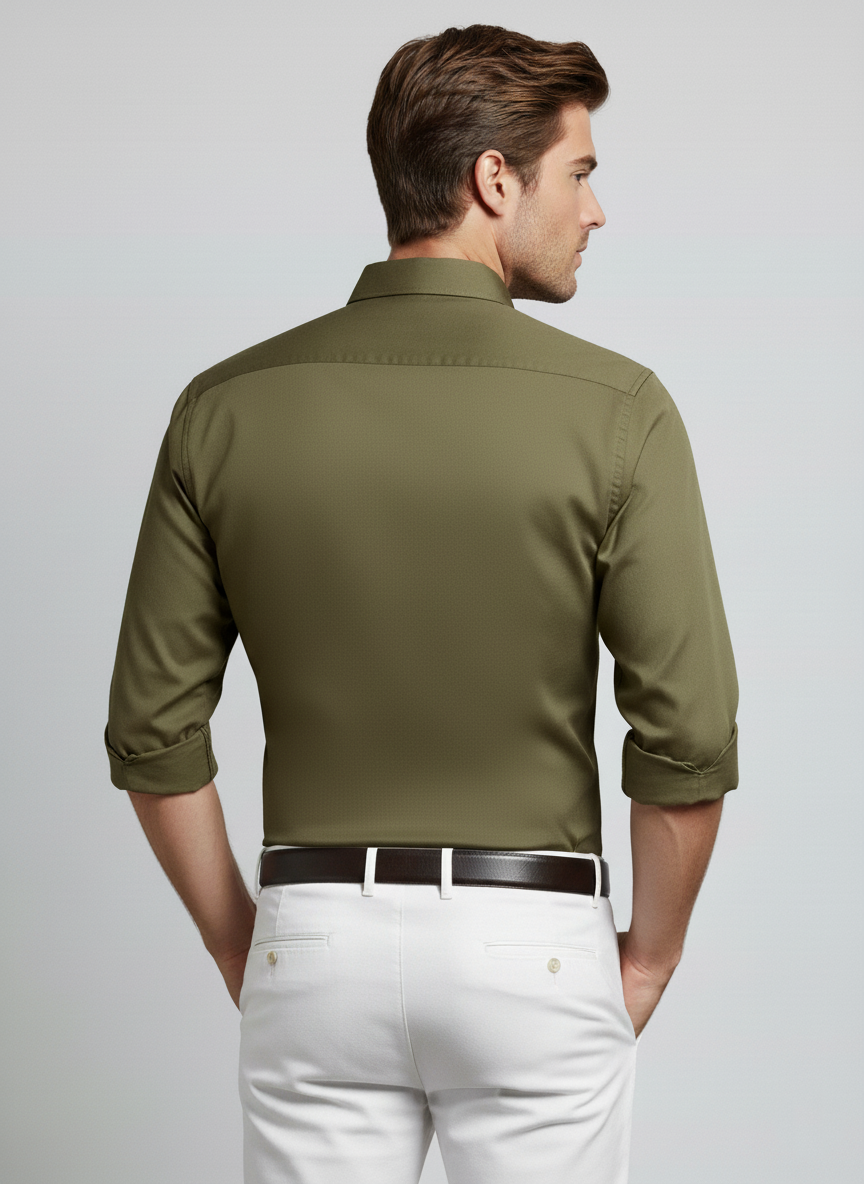 Men Olive Green Slim Fit Full Sleeves Cotton Formal Shirt