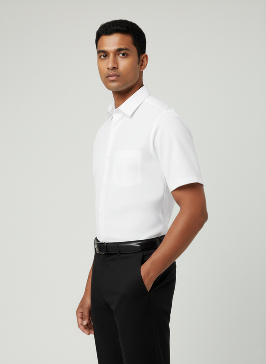 Men White Slim Fit Half Sleeves Cotton Formal Shirt