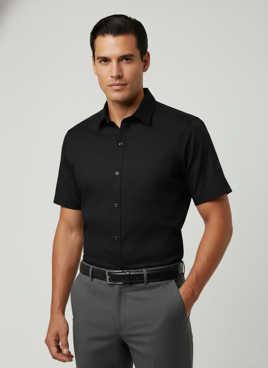 Men Black Slim Fit Half Sleeves Cotton Formal Shirt