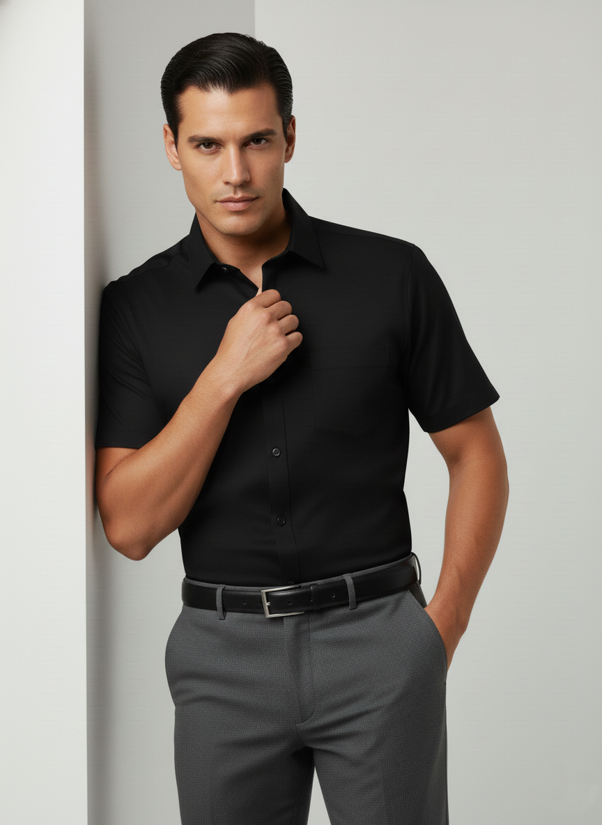 Men Black Slim Fit Half Sleeves Cotton Formal Shirt