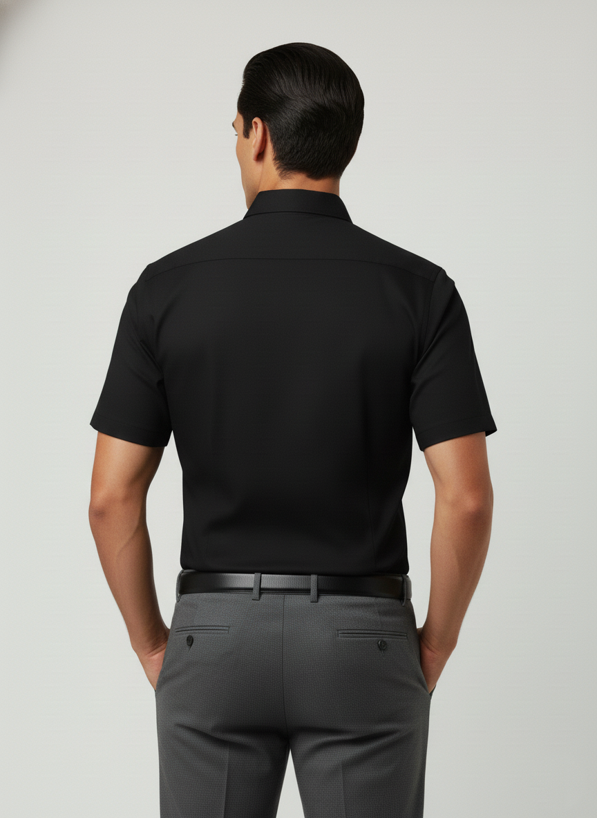 Men Black Slim Fit Half Sleeves Cotton Formal Shirt