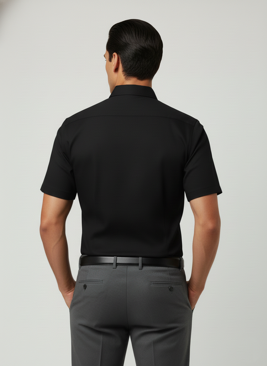 Men Black Slim Fit Half Sleeves Cotton Formal Shirt