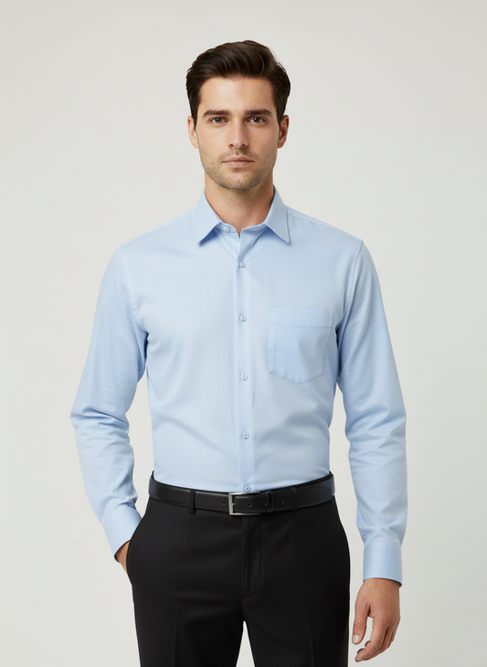 Men Light Blue Slim Fit Full Sleeves Cotton Formal Shirt