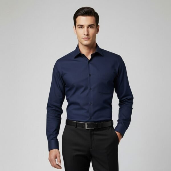 Men Navy Blue Slim Fit Full Sleeves Cotton Formal Shirt