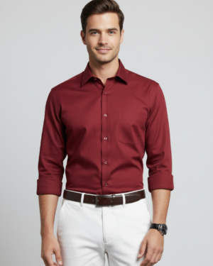 Men Maroon Slim Fit Full Sleeves Cotton Formal Shirt