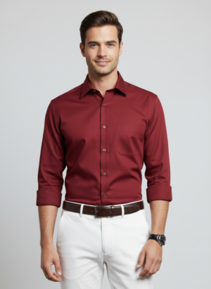 Men Maroon Slim Fit Full Sleeves Cotton Formal Shirt