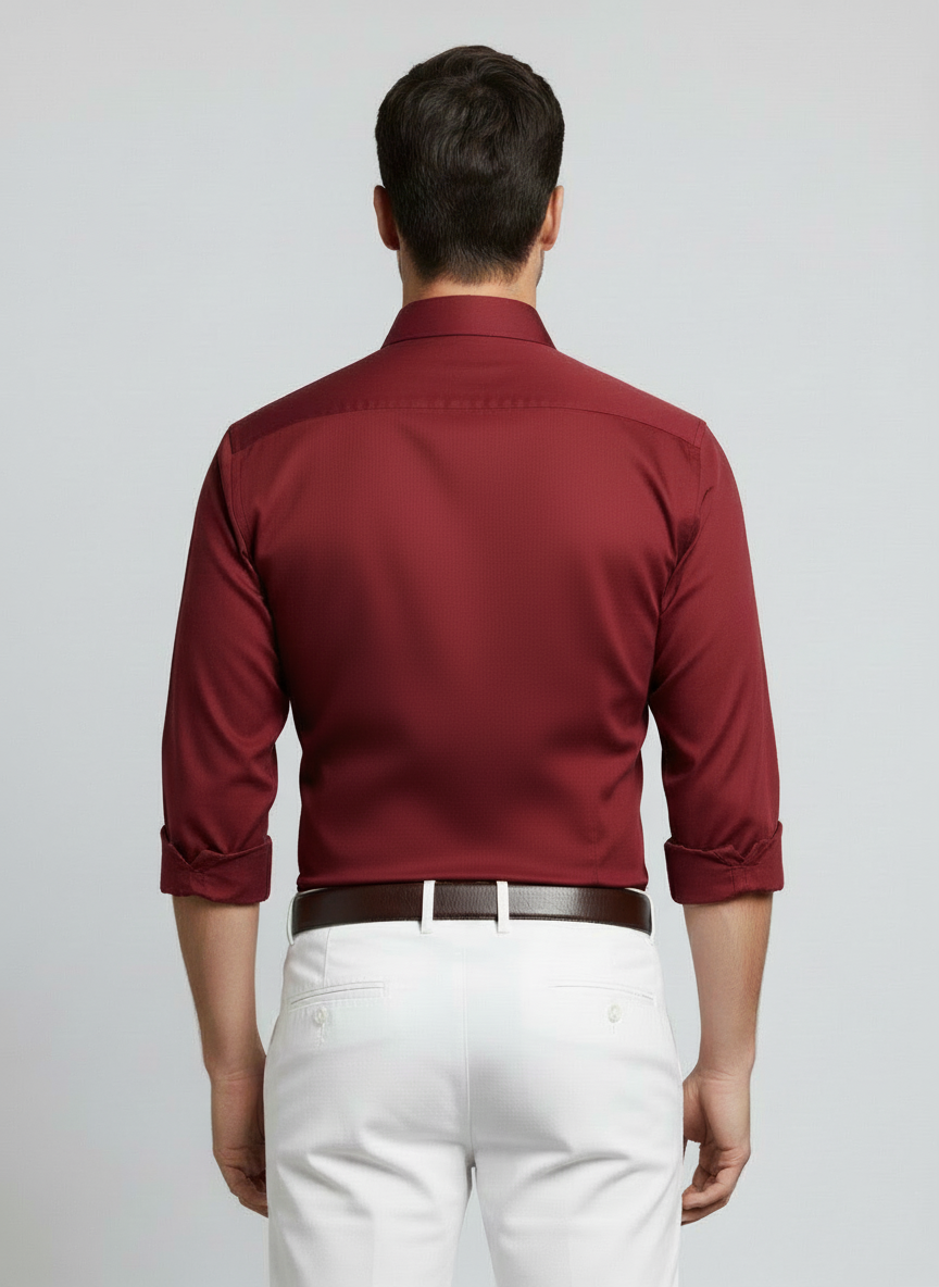 Men Maroon Slim Fit Full Sleeves Cotton Formal Shirt - Image 6
