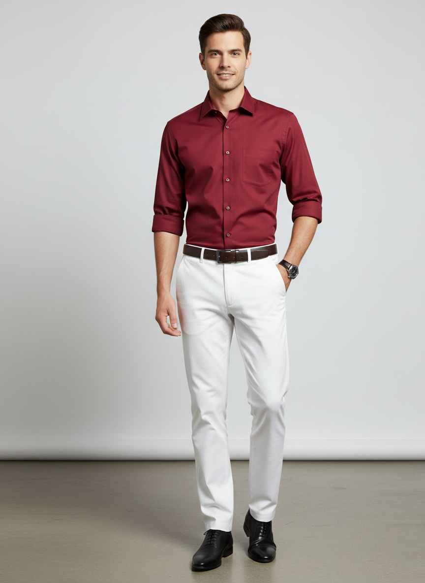 Men Maroon Slim Fit Full Sleeves Cotton Formal Shirt - Image 2