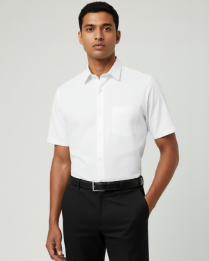 Men White Slim Fit Half Sleeves Cotton Formal Shirt