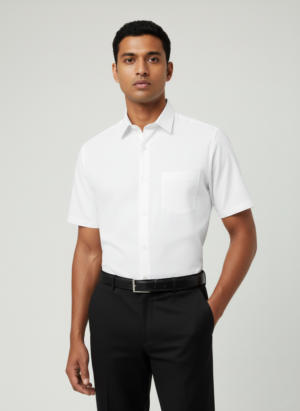 Men White Slim Fit Half Sleeves Cotton Formal Shirt