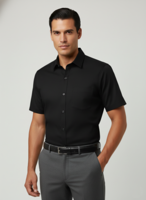 Men Black Slim Fit Half Sleeves Cotton Formal Shirt