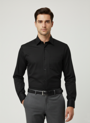 Men Black Slim Fit Full Sleeves Cotton Formal Shirt